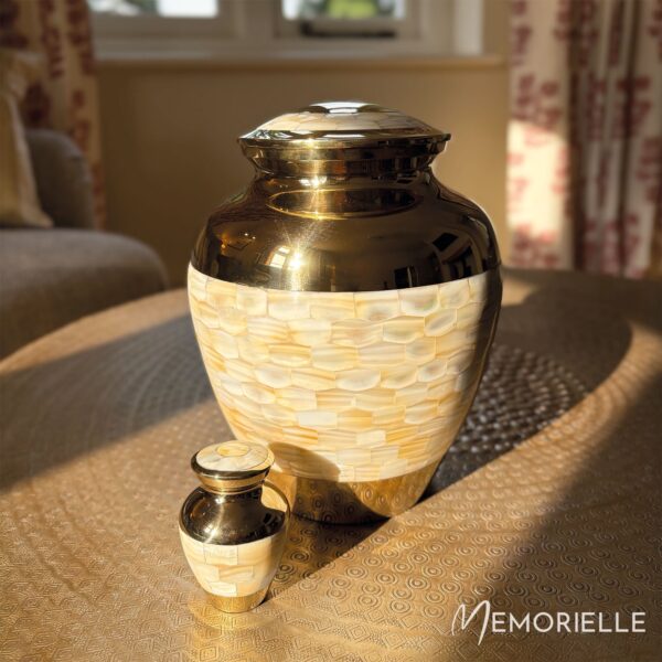 Gold & Mother of Pearl Adult Brass Urn - Image 2