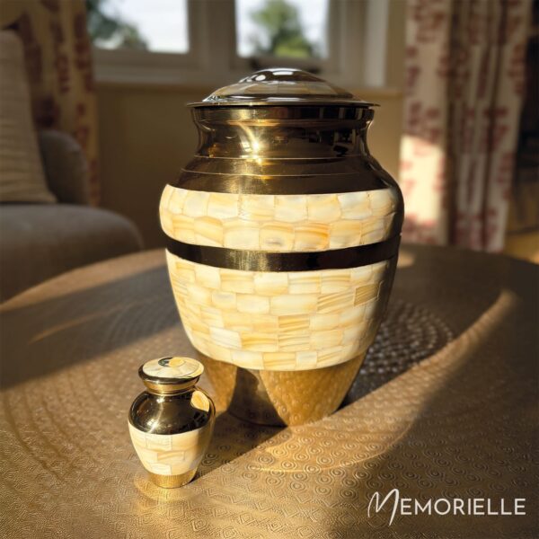 Grand Gold & Mother of Pearl Adult Brass Urn - Image 2