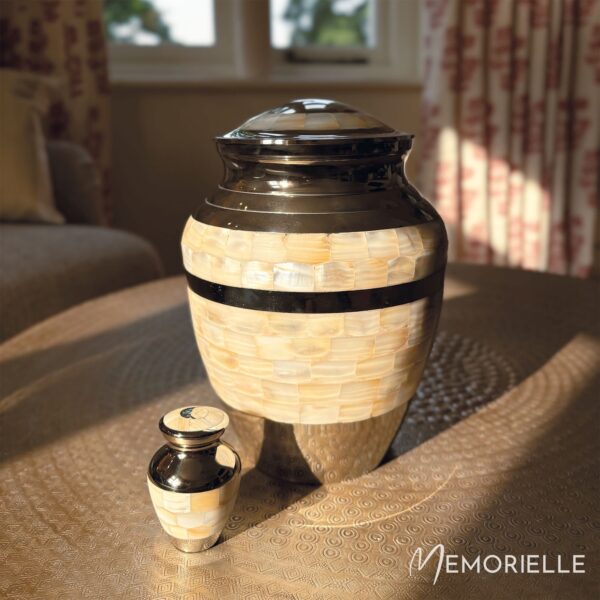 Grand Silver & Mother of Pearl Adult Brass Urn - Image 2