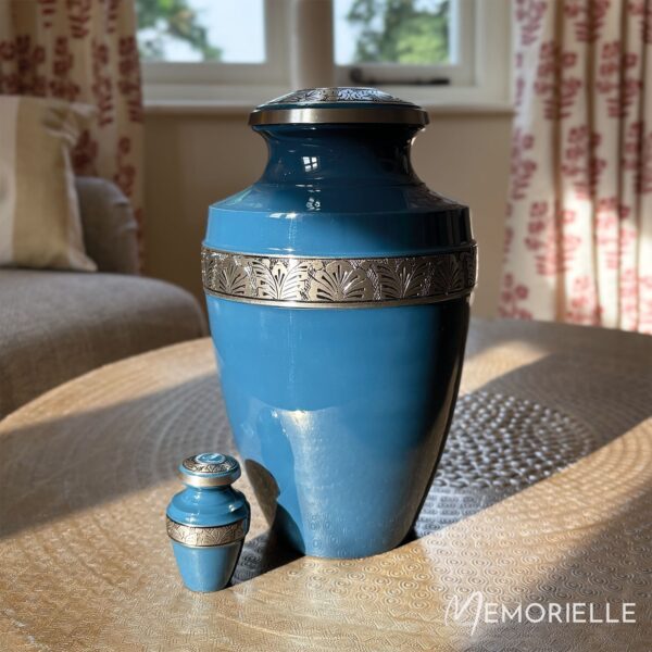 Ocean Blue & Pewter Adult Brass Urn - Image 2