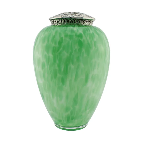 Green Flecked Luxury Glass Urn For Ashes