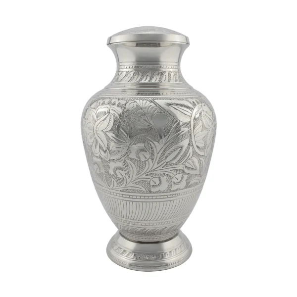 Silver Floral Adult Brass Urn